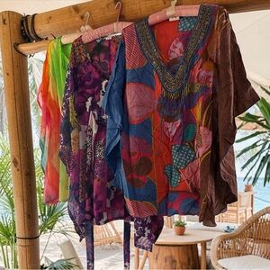 Boho Colorful Bohemian Tunic Tops Beach Cover-Up Festival Kaftan EUC Lot of 3